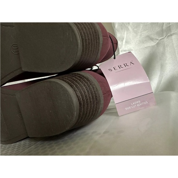 Serra Women Size 10 Side Cut Maroon Ankle Booties SlipOn Stacked Wedge Heel Shoe - Picture 12 of 16